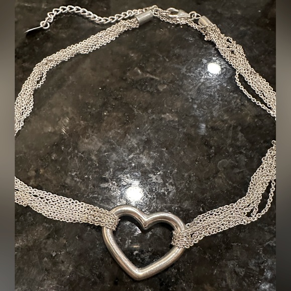 New Solid 925 Sterling Silverv Large Open Heart mesh necklace adjustable 😍 - Picture 2 of 8